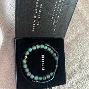 NOGU Turquoise Beaded Stretch Bracelet with Silver Accents - Blue
